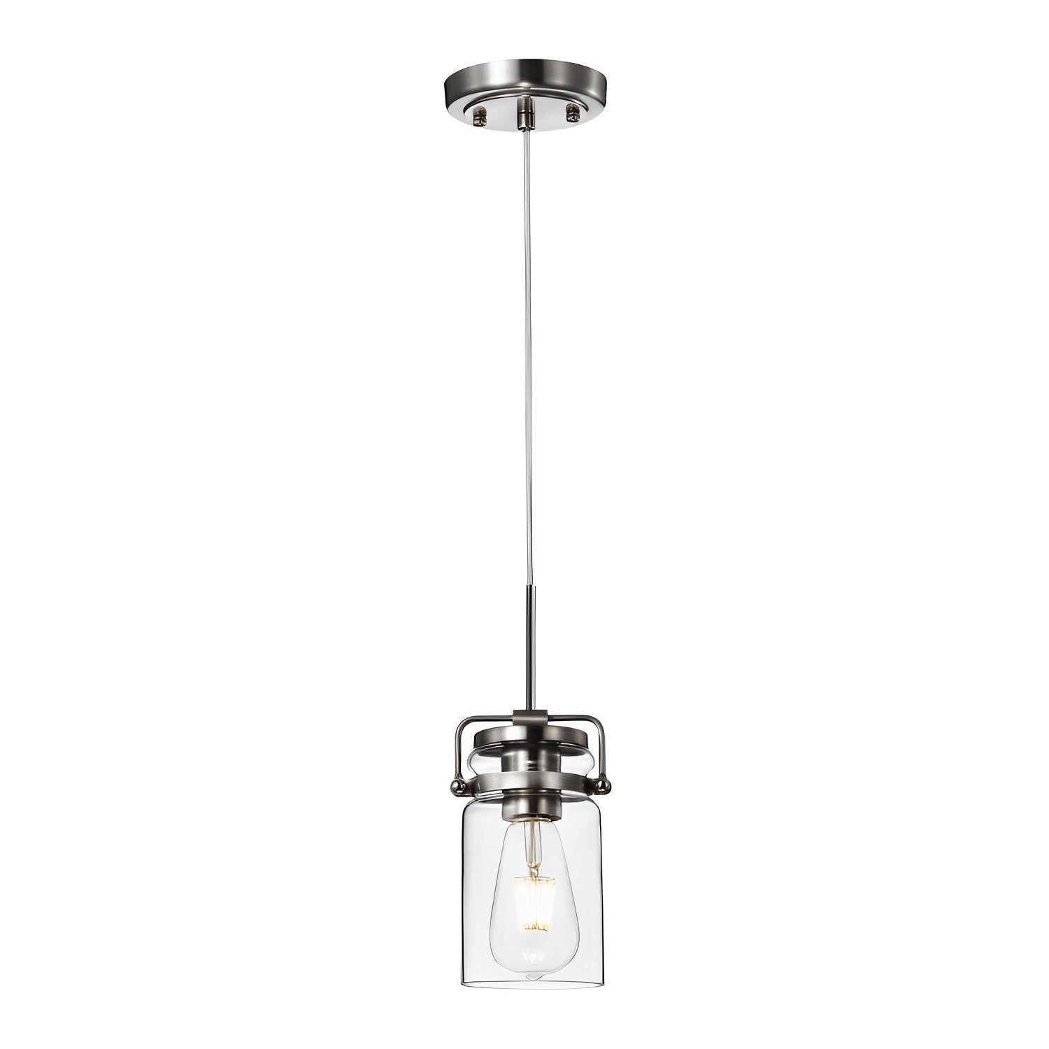 LED Mini Pendant Light Fixture - 8W - 800 Lumens - 2700K Soft White CCT - Energy Star & UL Listed - Satin Nickel Finish