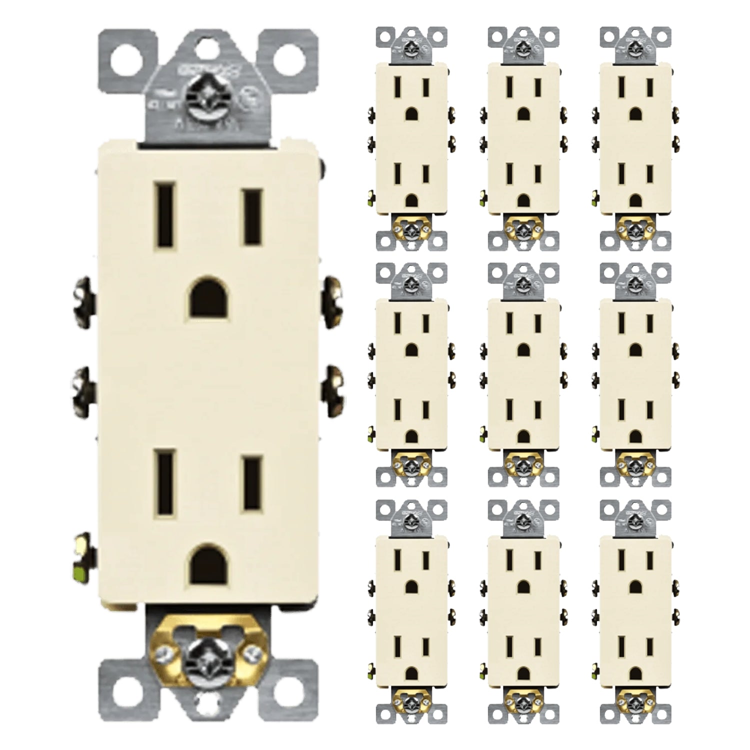 Enerlites Residential Grade 15A Decorator Style Self-Grounding Duplex Receptacle