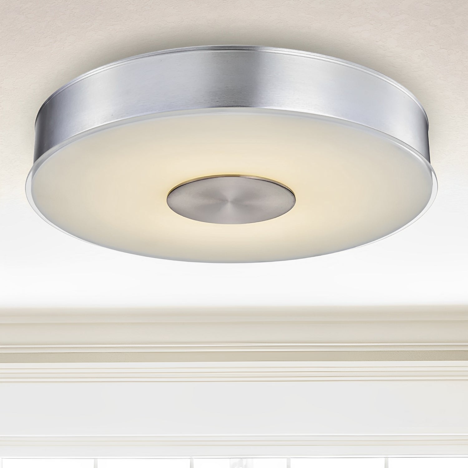 11 Inch Round LED Brushed Aluminum Ceiling Light, Fusion, Surface Mount, 1300 Lumens
