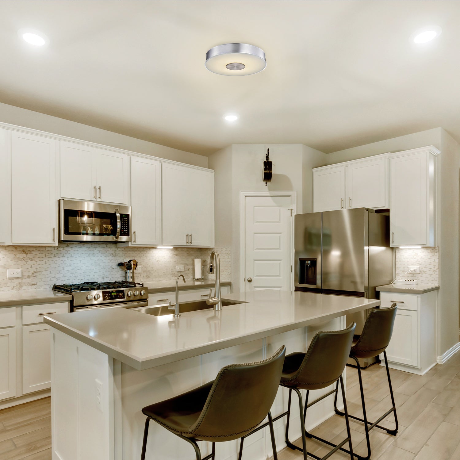 11 Inch Round LED Brushed Aluminum Ceiling Light, Fusion, Surface Mount, 1300 Lumens
