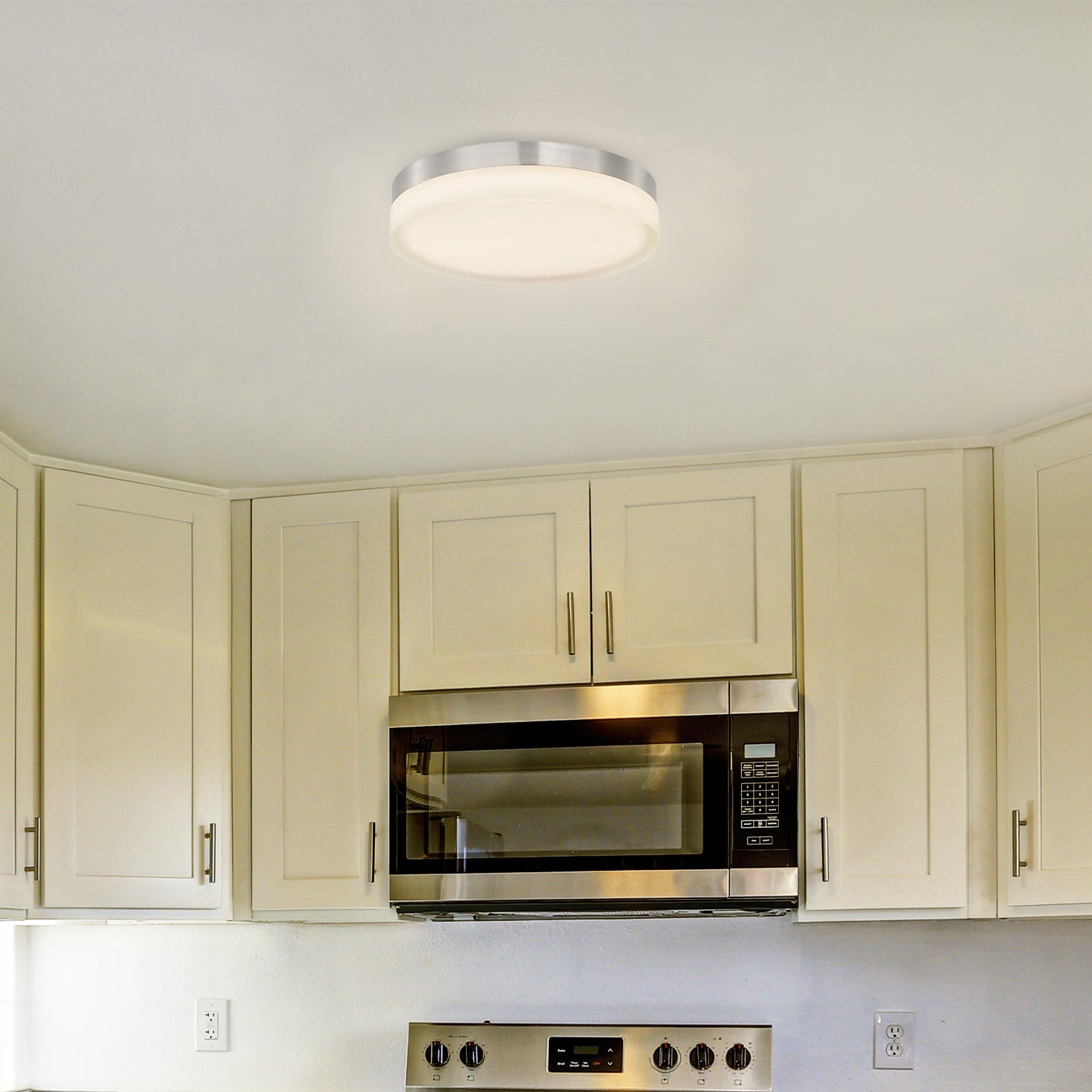 11 Inch Round LED Satin Nickel Ceiling Light, Surface Mount, 950 Lumens