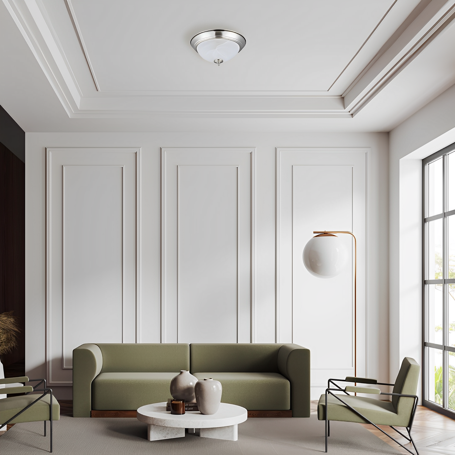11" Satin Nickel & Frosted Round LED Ceiling Light, 1012D Series