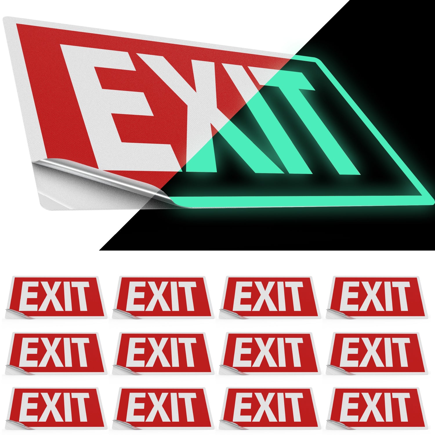 Photoluminescent Exit Sign Sticker, Glow in the Dark