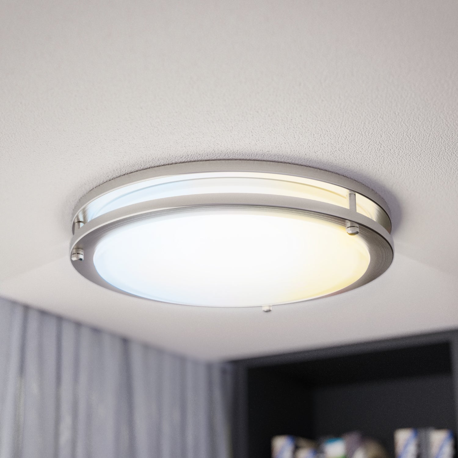 Add a timeless, sleek fixture to your home or office with the 12" Brushed Nickel Selectable Ceiling Fixture.