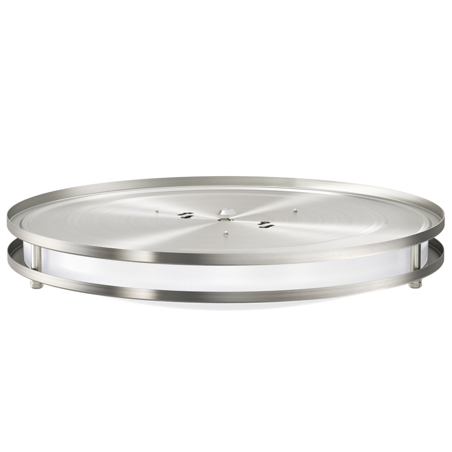 The 14" Brushed Nickel Ceiling Fixture features a low-profile, clean, and modern look with glare-free and even light distribution.