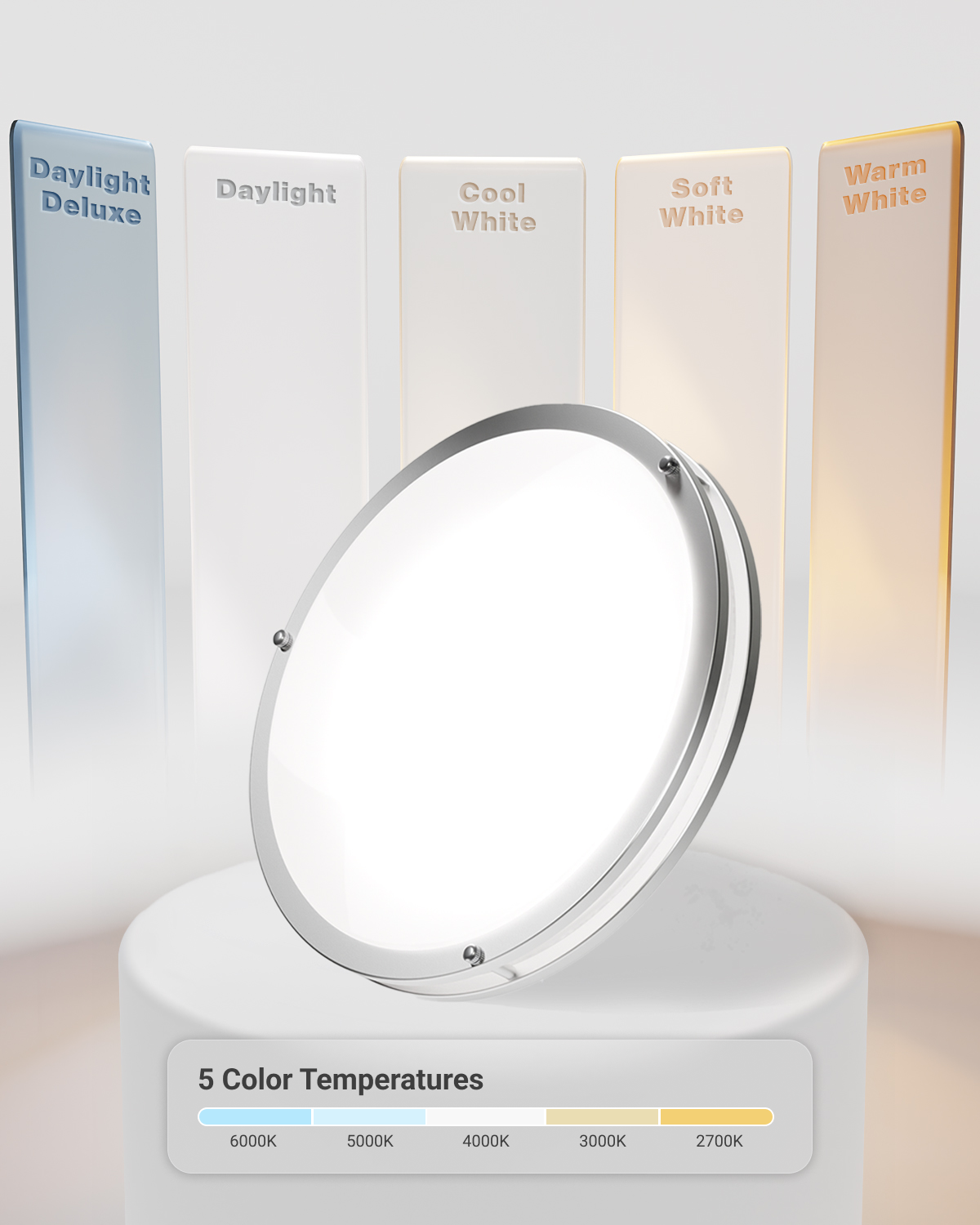 Choose from 5 color temperatures (2700K, 3000K, 4000K, 5000K, 6000K) for your preferred color setting.