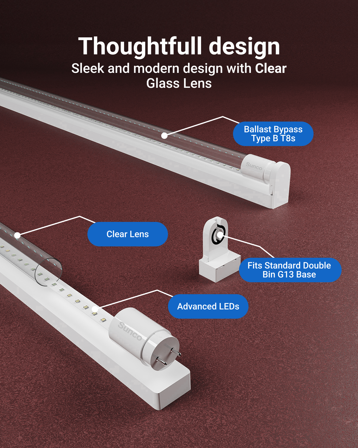 T8 LED Tube, 4ft, Clear, Bypass, Type B, 15W, Single/Double Ended, 1800 Lumens