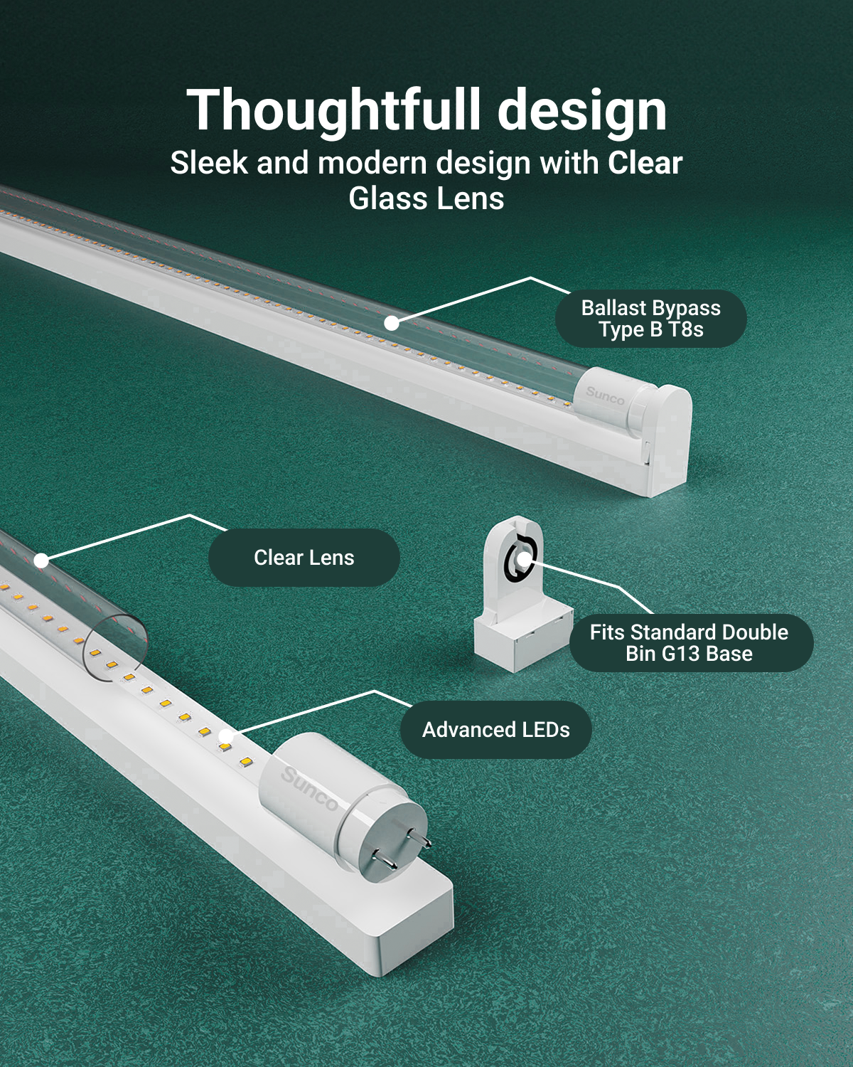 T8 LED Tube, 4ft, Clear, Bypass, Type B, 18W, Single/Double Ended, 2200 Lumens