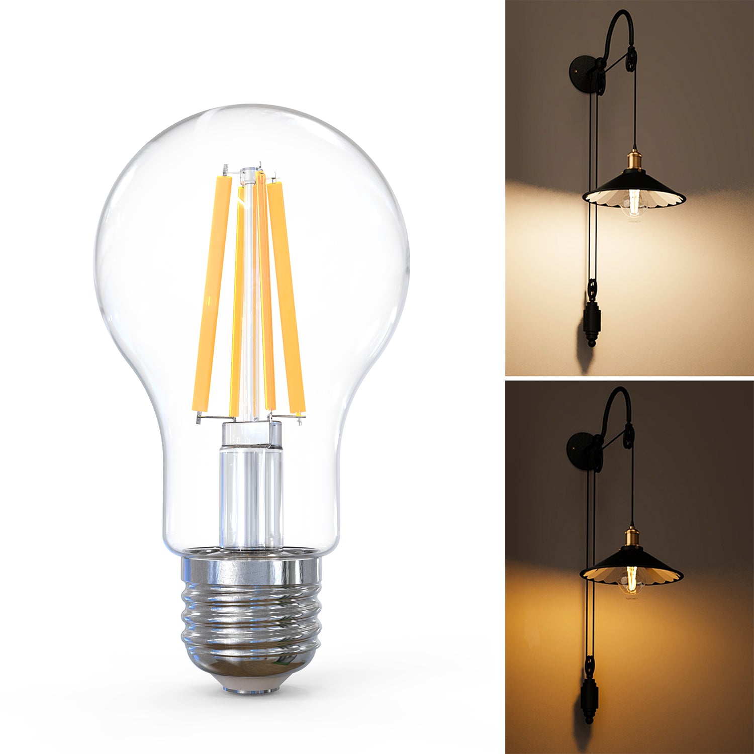 With its Edison-style filament, our A19 bulbs add a classic touch to bathrooms, kitchens, dining rooms, bedrooms, and more.