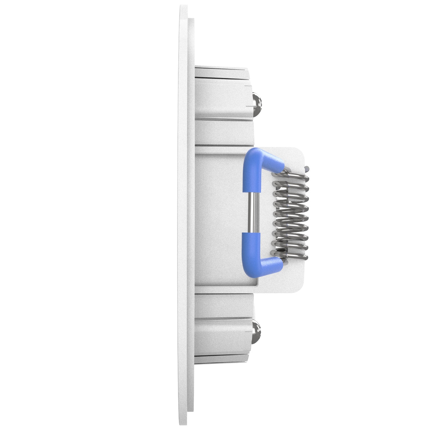 Spring loaded brackets fit any ceiling type: double drywall, single drywall, and soffit.