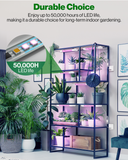 LED grow lights consume less power than traditional grow lights so you can save energy on large grow applications or your hydroponic garden. It also removes the heat issues of traditional lighting. This plug-and-play light fixture is engineered for long life with a 50,000 hour lifespan.