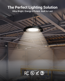 The UFO High Bay features widespread, even light distribution. Perfect for large and spacious areas such as warehouses, gyms, and more.