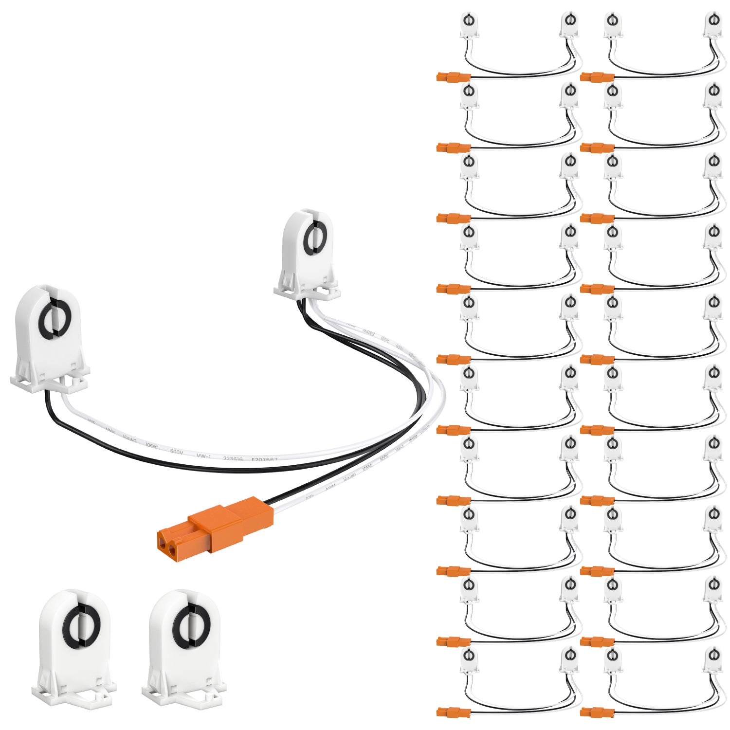Wiring Harness for 2 Single-End, Non-Shunted Tombstones, T8 Socket