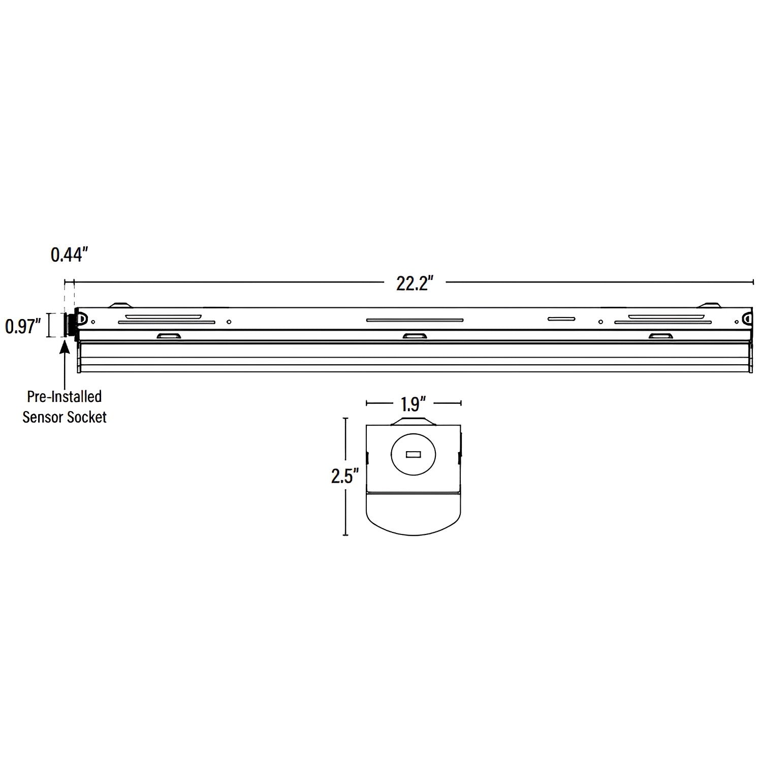 2ft LED Strip Light Fixture, 25W/20W/15W, Selectable Wattage & CCT, 3300 Lumens