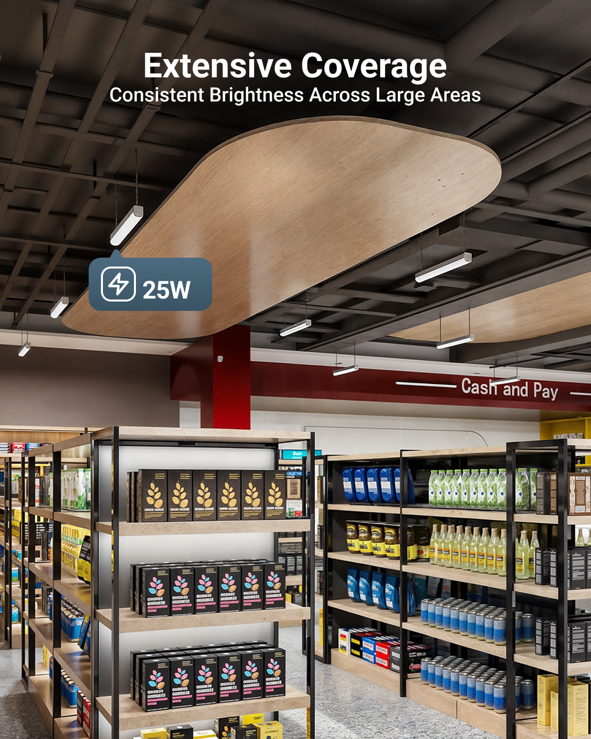 The strip light fixture provides uniform lighting that covers across extensive areas.