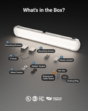 Comes with surface mount kit, V-hooks, and waterproof joint.