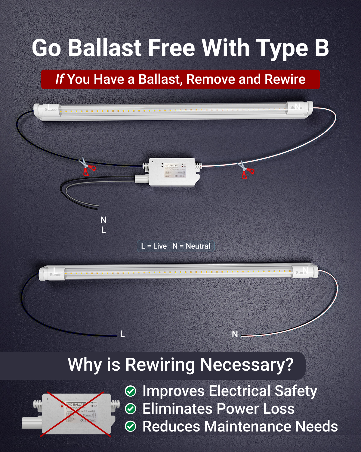 T8 LED Tube, 2ft, Clear Glass, Bypass, Type B, 10W, Single/Double Ended, 1200 Lumens