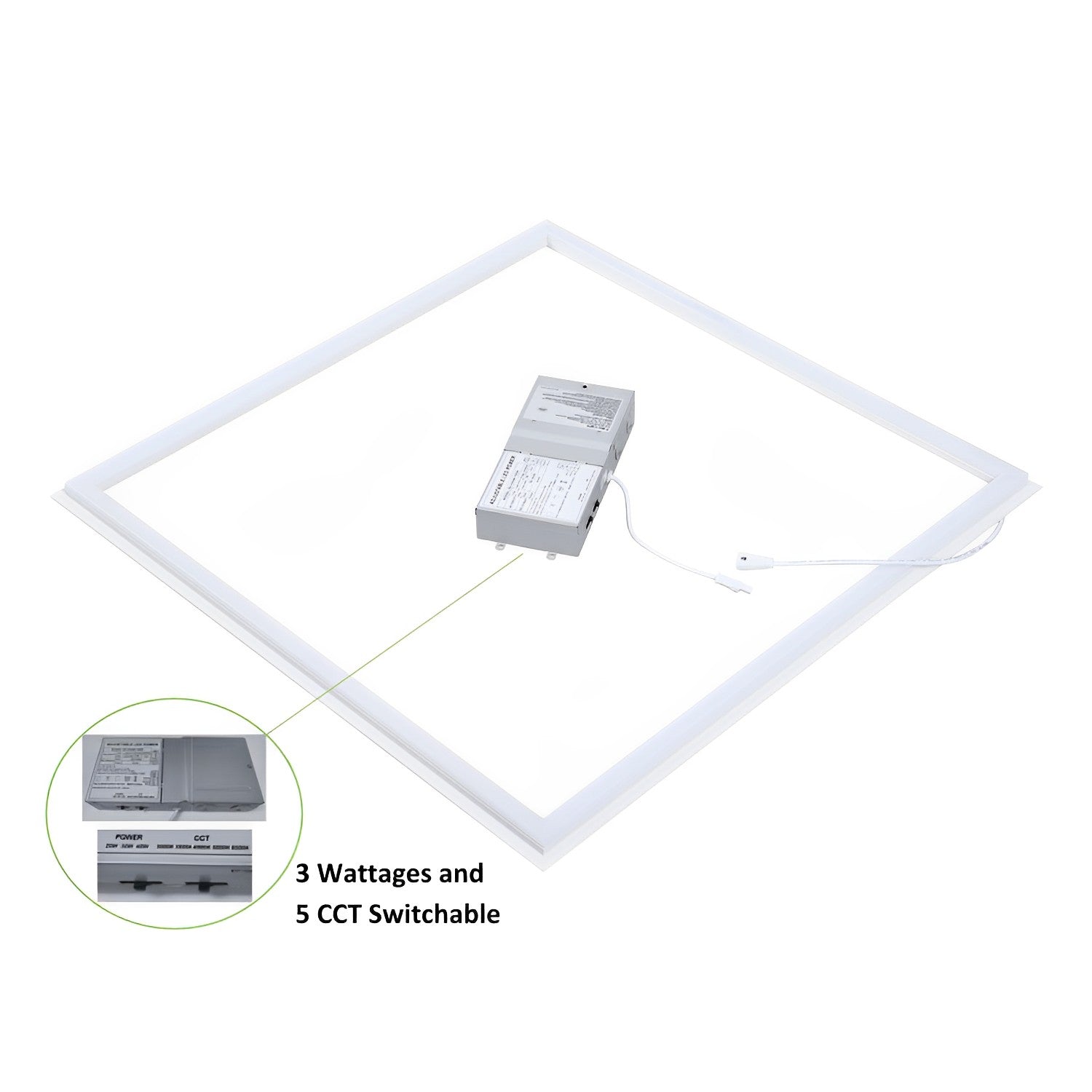 Image of 2x2 LED Flat Panel Light, 40W/30W/20W Selectable Wattage with 5 Color Temperature Options 3000/3500/4000/5000/6500K, 5000 Lumens, Dimmable, ETL & DLC Listed