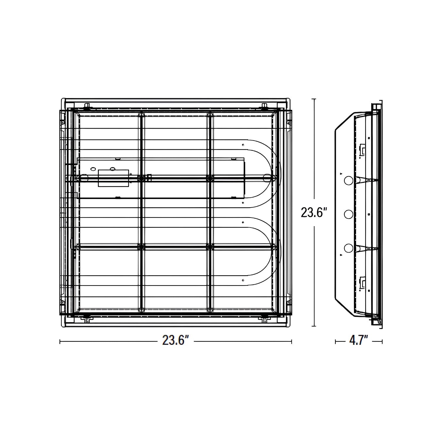 Dimensions of 2x2 led troffer light