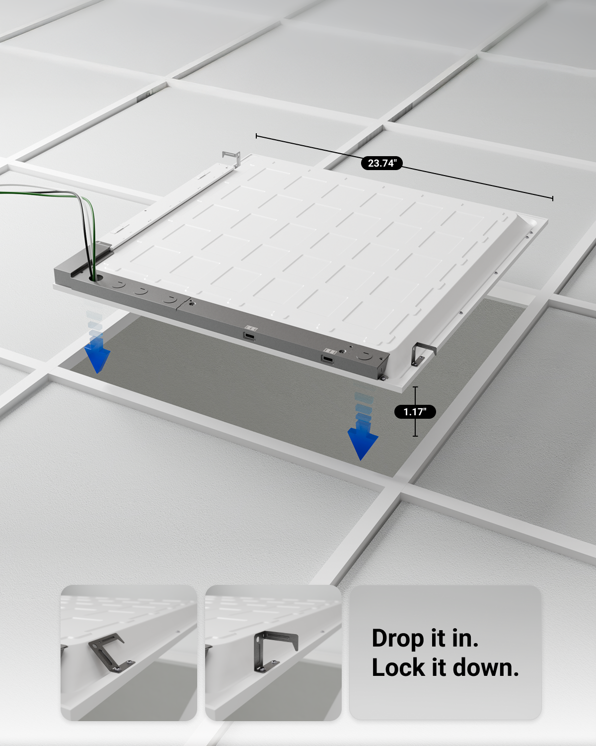 The panel’s slim, lightweight design ensures a quick and easy installation and reduces long-term maintenance with no buzzing of flickering.