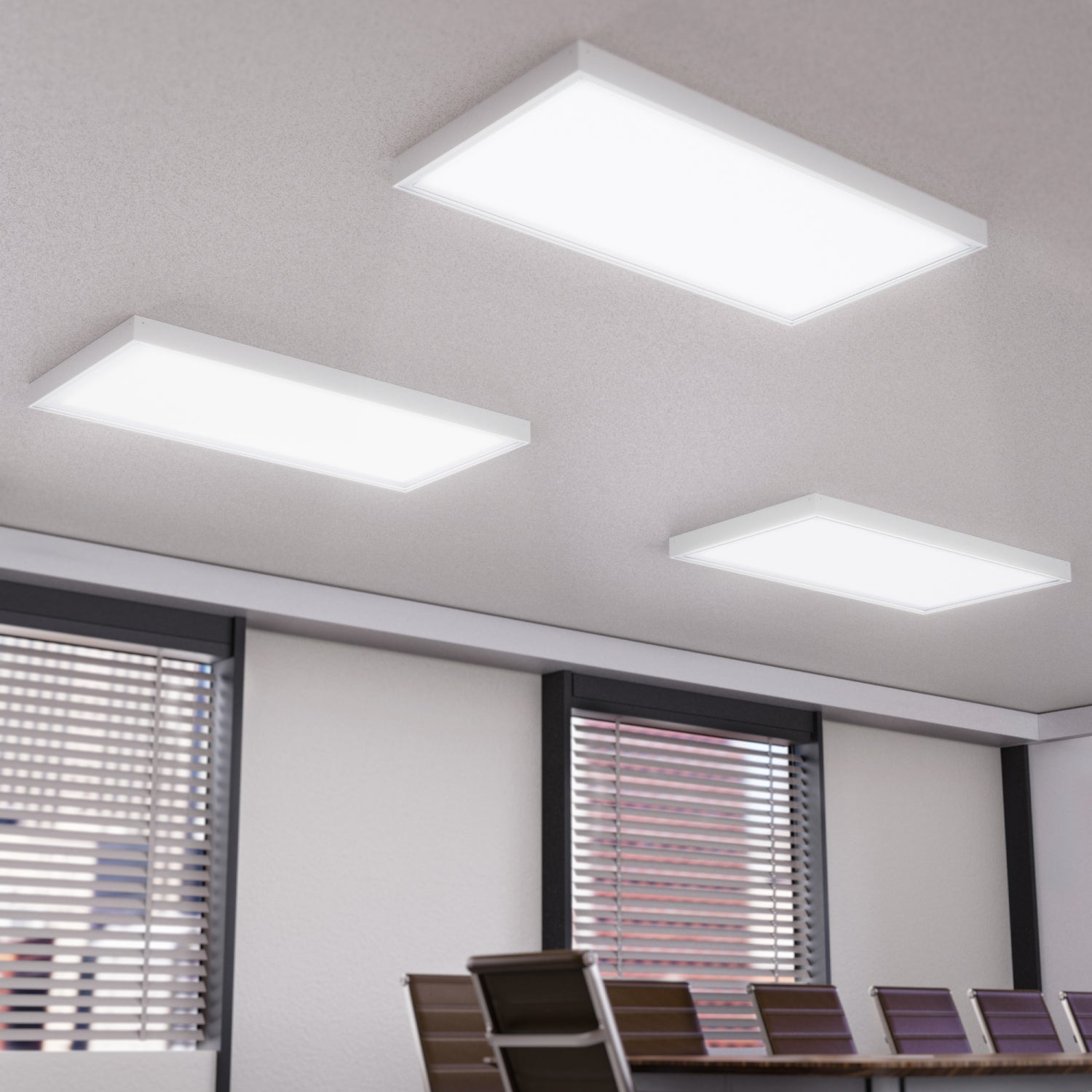 The panel can be installed into a drop ceiling, utilized with a surface mounting kit, or suspended from the ceiling with a suspension kit.