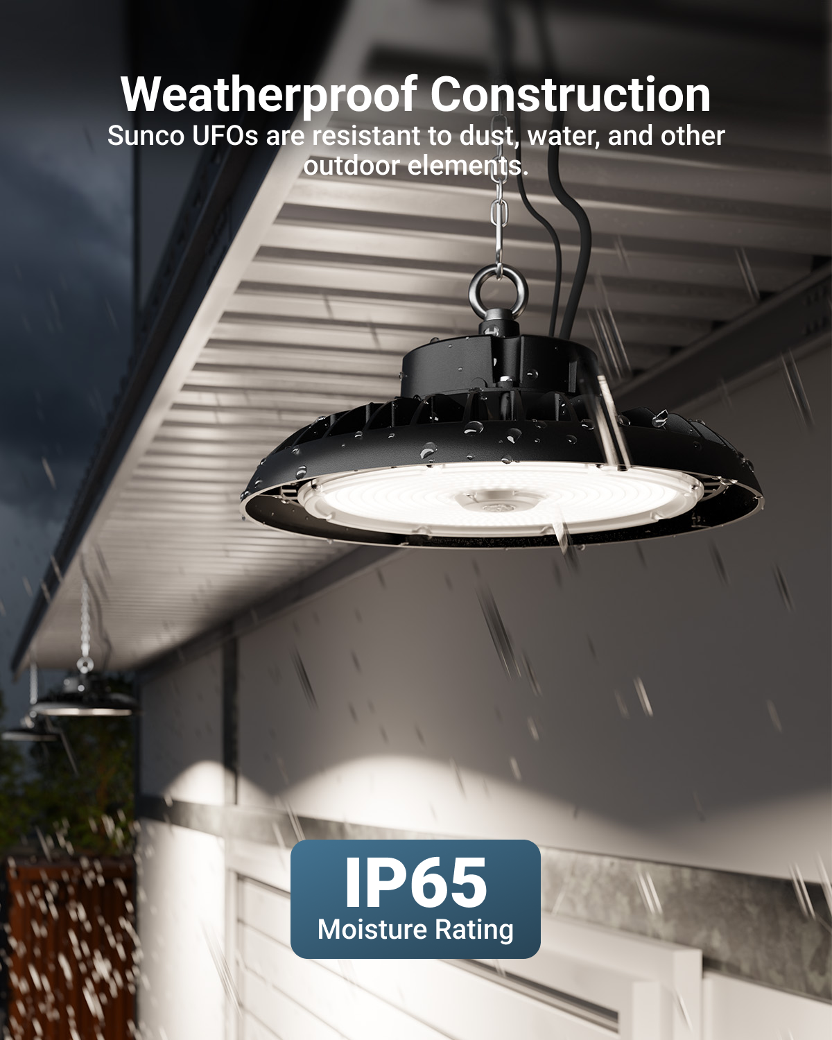 IP65 waterproof rating ensures reliable, bright light in any weather. UL & DLC certified.