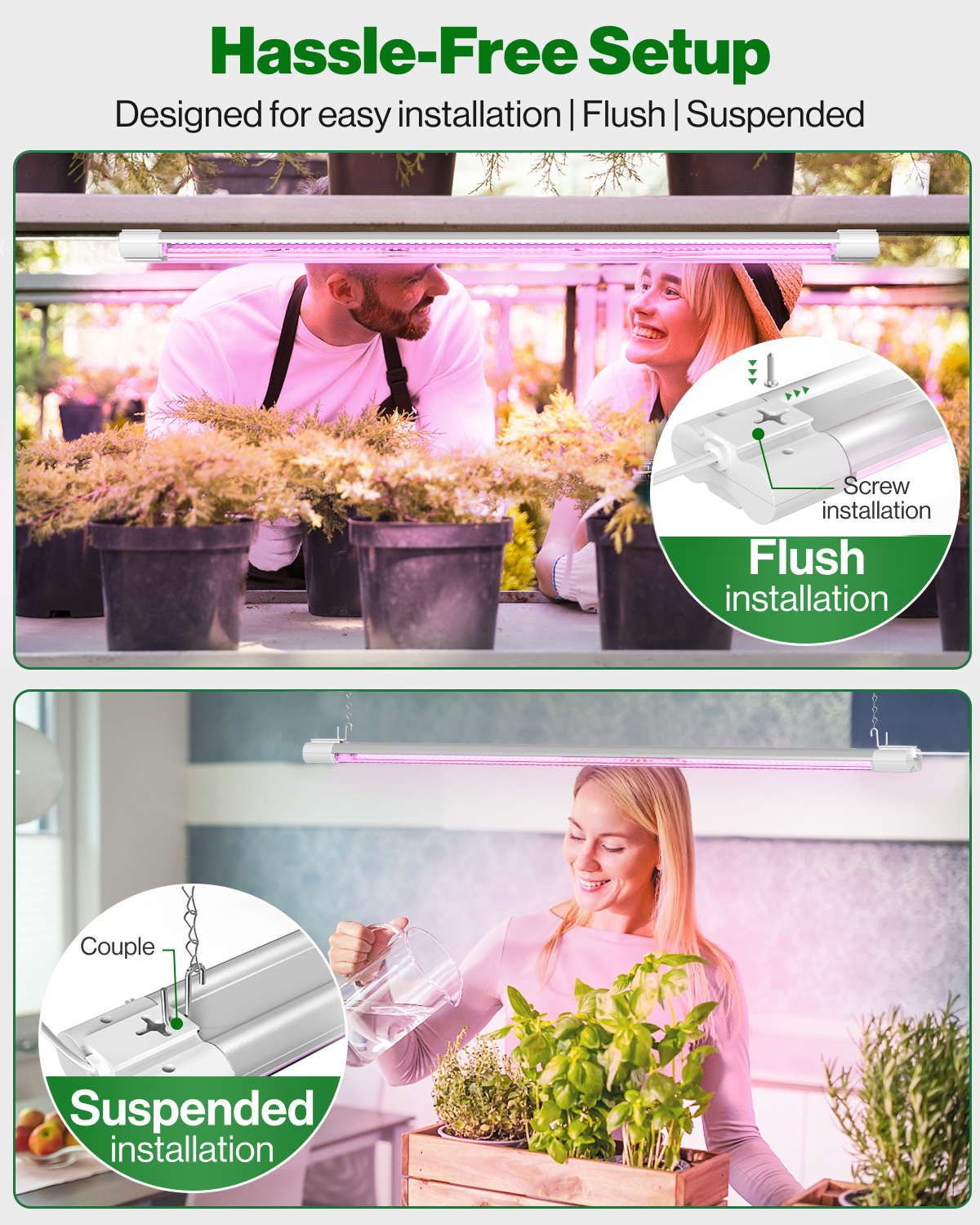 Follow our installation guide for a quick and easy setup for your indoor farming. Mounting hardware is included (5' Plug-in Cord | 24" Pull Chain Switch).