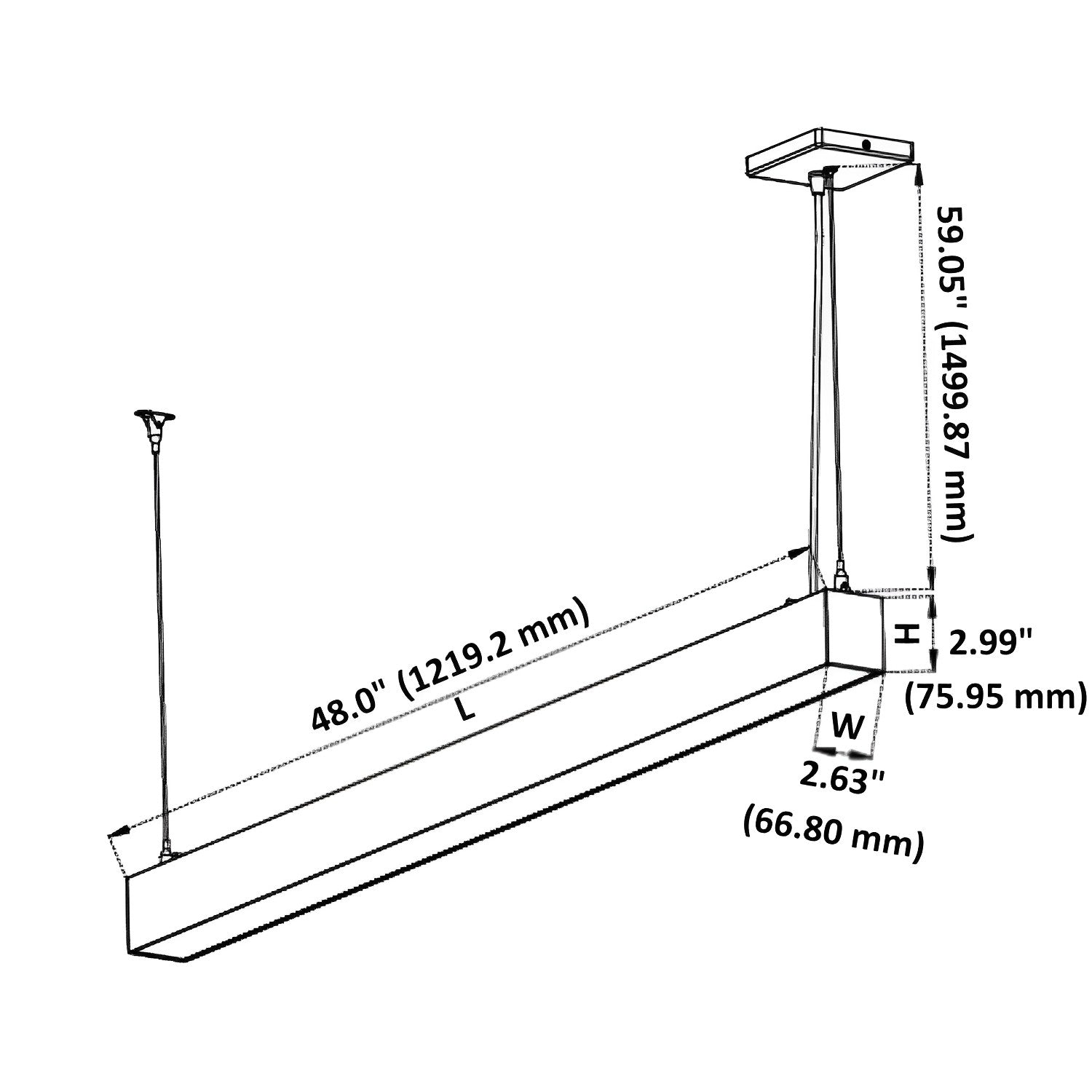 4ft LED Linear Pendant Up/Down Light, 50W/35W/25W/15W, White, Selectable Wattage & CCT, 6500 Lumens