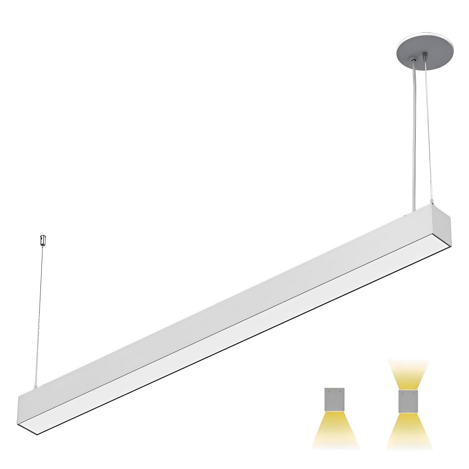 4ft LED Linear Pendant Up/Down Light, 50W/35W/25W/15W, White, Selectable Wattage & CCT, 6500 Lumens