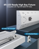 The fixture is compatible with both single-end and double-end direct wire lamps, providing flexibility in lamp selection.