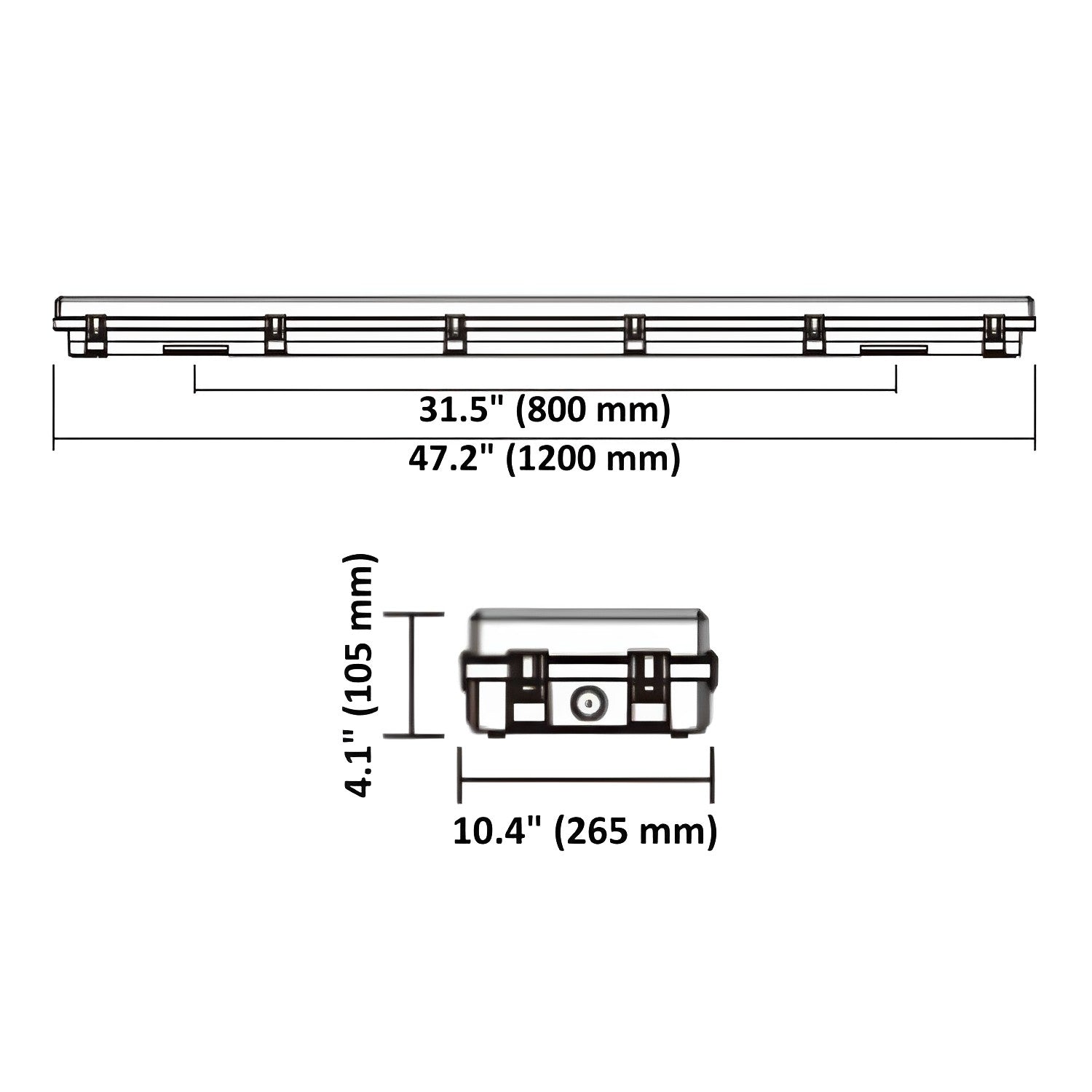 Dimension of 4FT LED Vapor Light Fixture, Selectable Wattage and CCT, IP65 120-277V LED Vapor Proof Fixture for Parking Garage Car Wash Warehouse