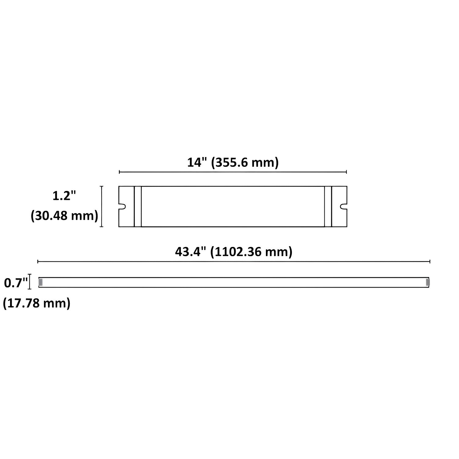 4 foot LED Magnetic Strip Retrofit Kit for 2x4 Linear Fixtures - Selectable Wattage & CCT - 40W 30W 20W & 3500K 4000K 5000K - 6000 Lumens Max - 0-10V Dimmable - 120-277V - RoHS Compliant, ETL & DLC Premium Listed Dimension