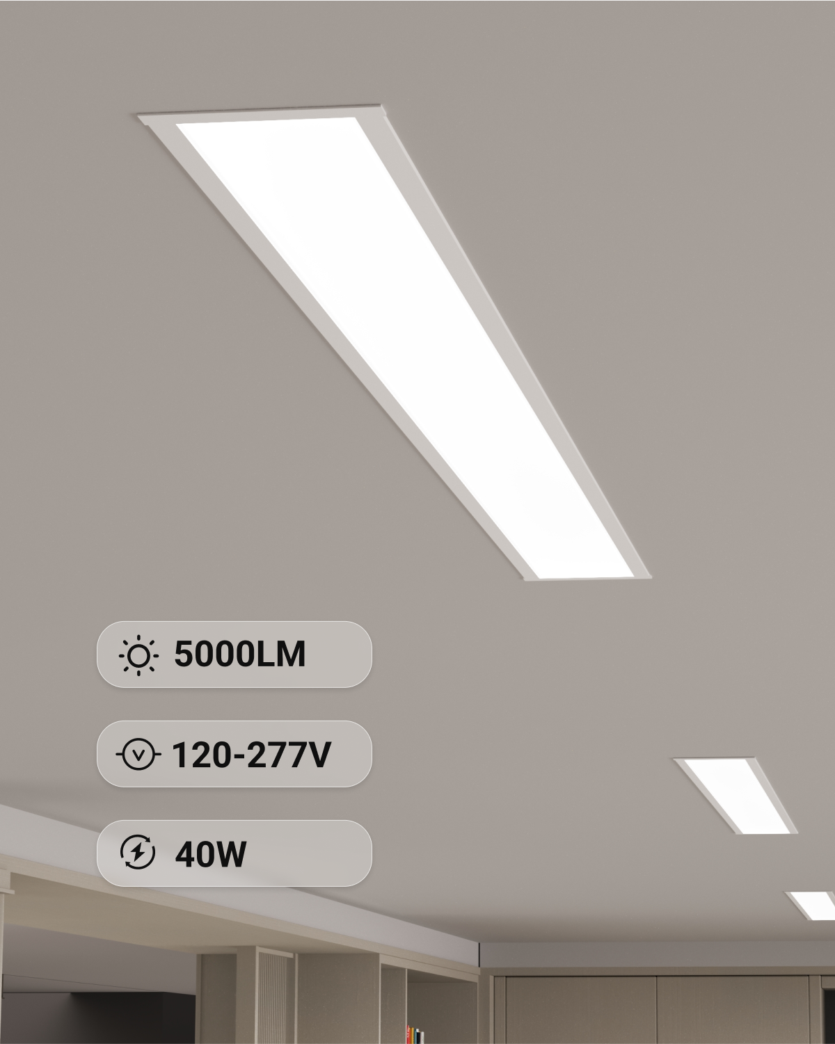 4ft LED Recessed Linear Light, 40W/35W/30W/25W/20W , Selectable Wattage & CCT, 5000 Lumens
