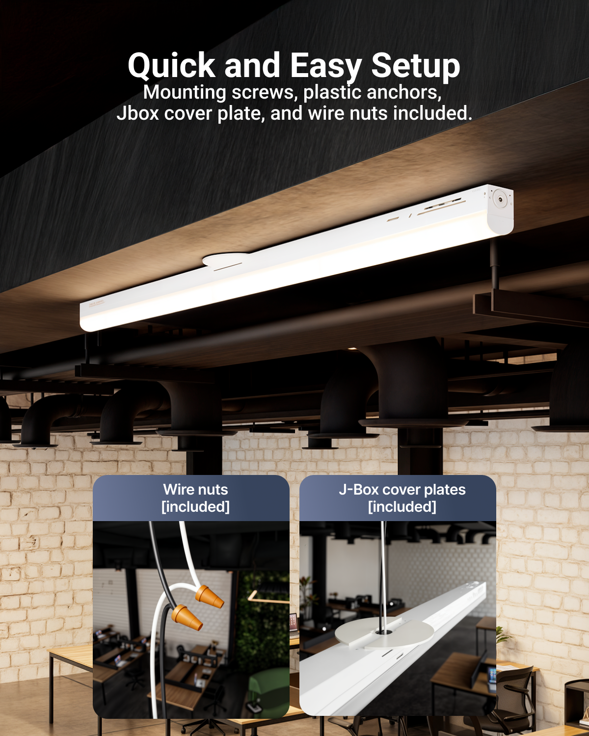 4ft LED Strip Light Fixture, 45/38W/34W, Selectable Wattage & CCT, 5850 Lumens
