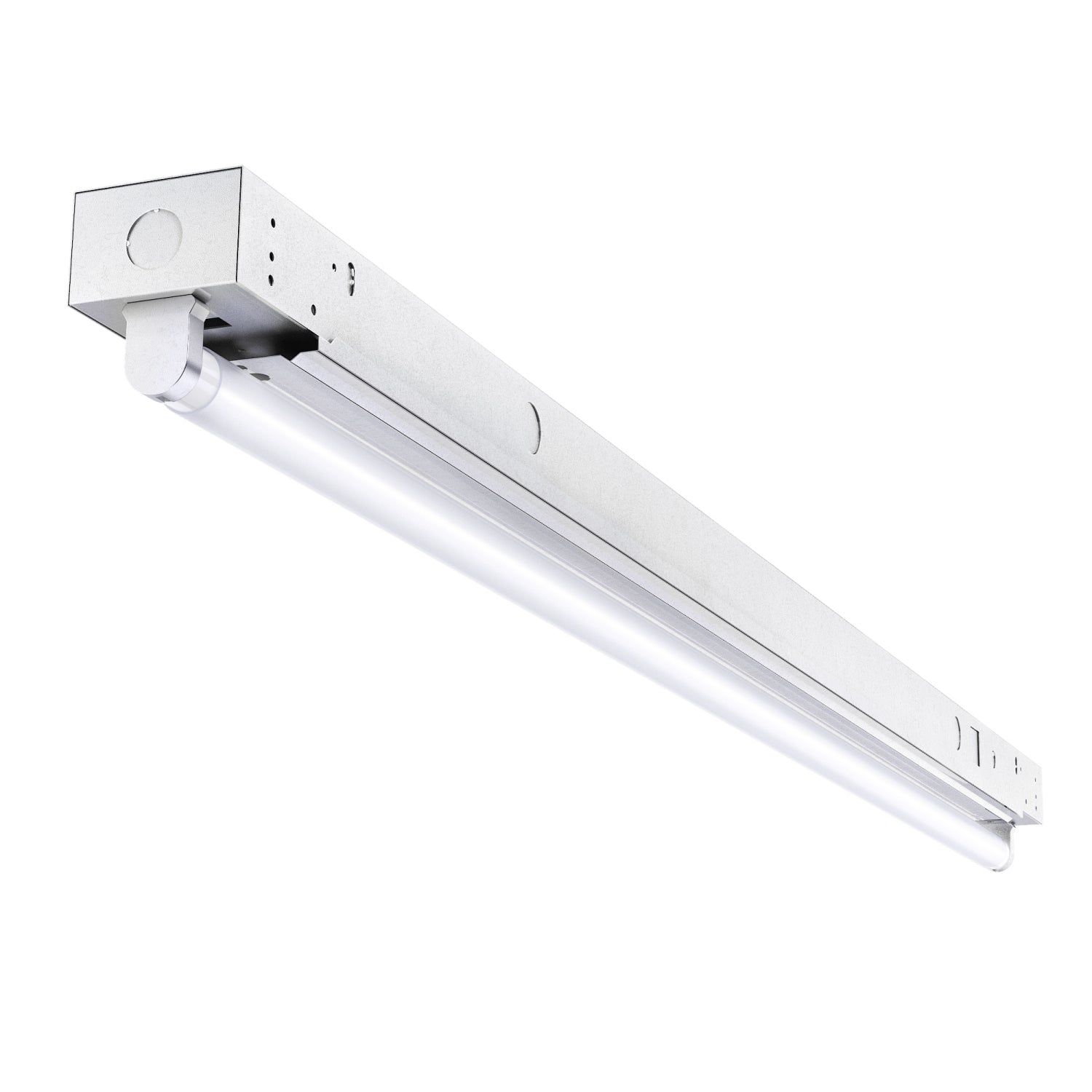 The 4ft LED Ready Single Tube Light Fixture features a prismatic lens for low-glare illumination, non-shunted sockets, and pre-wiring for optimal lighting performance.