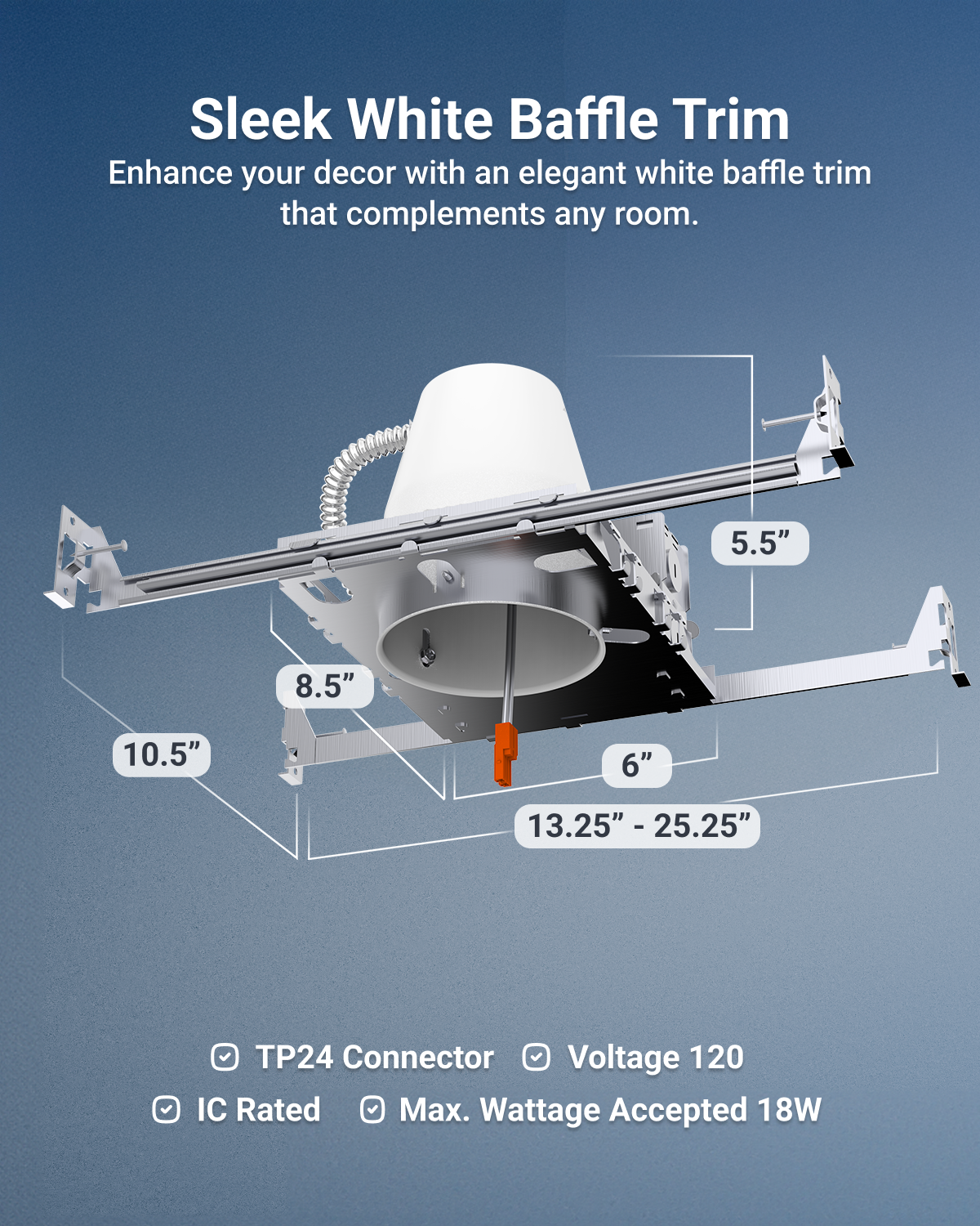 Airtight and IC rated, the Sunco Recessed Lighting Can 4-Inch New Construction are thermally protected to install in ceilings surrounded by insulation. Fast install for joist-type ceilings with bar hangars included.