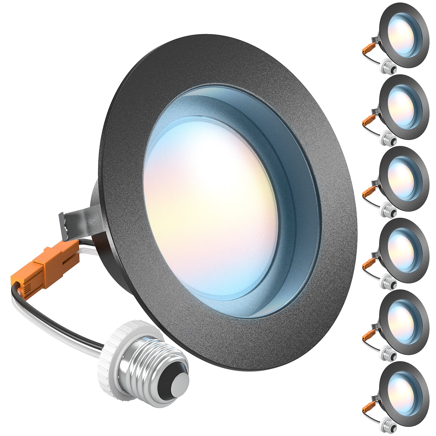 Recessed LED Retrofit Lighting, 4 Inch, Smooth, Black Trim, Selectable CCT, 660 Lumens