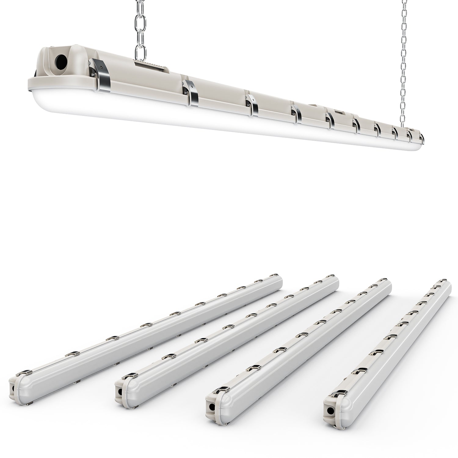 8ft LED Vapor Tight Fixture, 90W/75W/60W, Selectable Wattage & CCT, 11700 Lumens