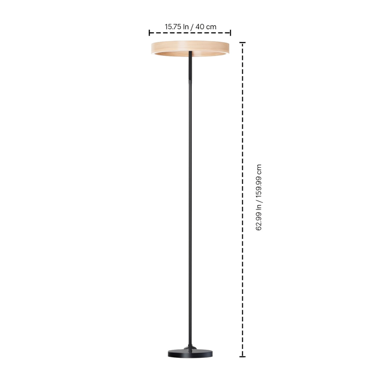 63" Black & Wood LED Floor Lamp, 500 Lumens
