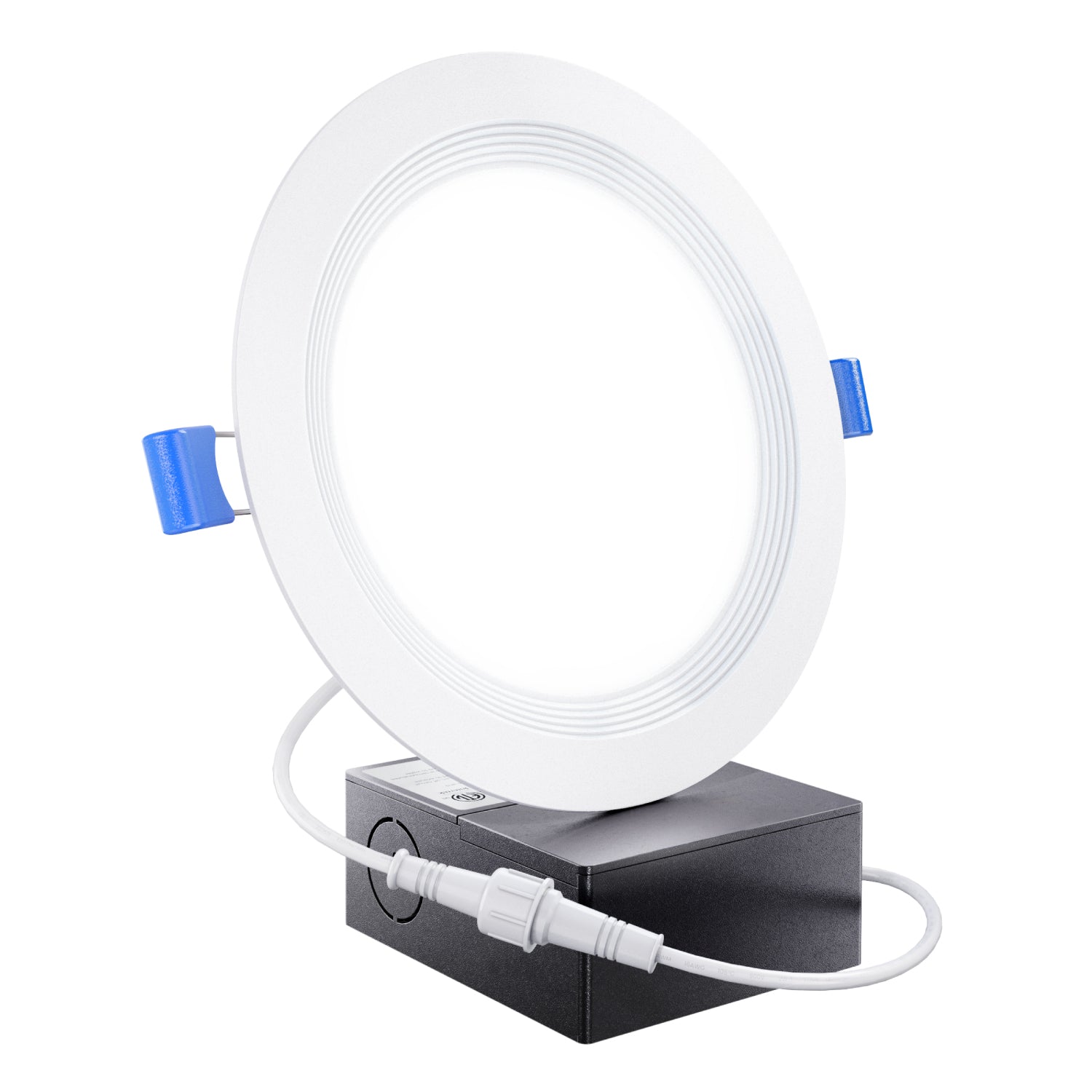 The all-in-one Sunco 6-inch Slim LED downlight with baffle trim includes everything you need to quickly install it. Includes junction box, wires, wire nuts, springs, and is dimmable from 100% to 10%. IC Rated for use near insulation in a ceiling, this LED Downlight does not require a recessed can to create beautiful, bright (850lm) light. Since it offers such a slim profile, this LED fixture can fit in up to 2-inch minimum clearance for adding downlights to narrow ceilings and crawl spaces.