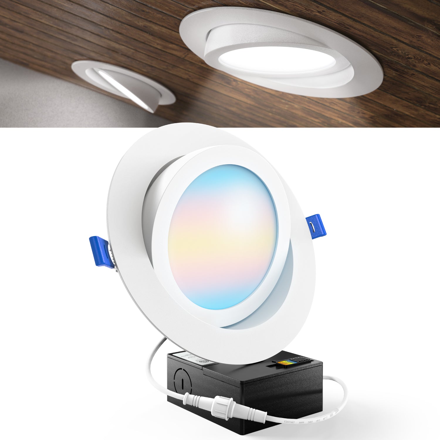 Recessed LED Lighting, 6 Inch, Slim Eyeball Gimbal, Selectable CCT, 1350 Lumens