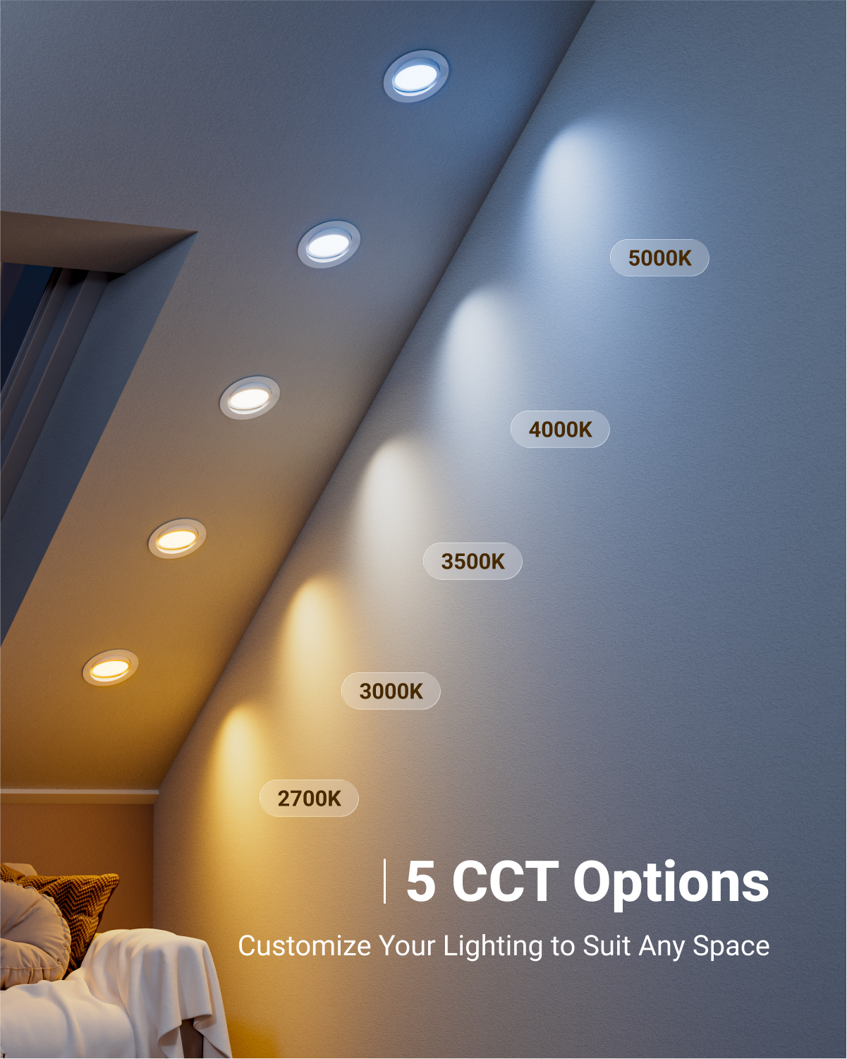 Recessed LED Lighting, 6 Inch, Slim Gimbal, Selectable CCT, 900 Lumens