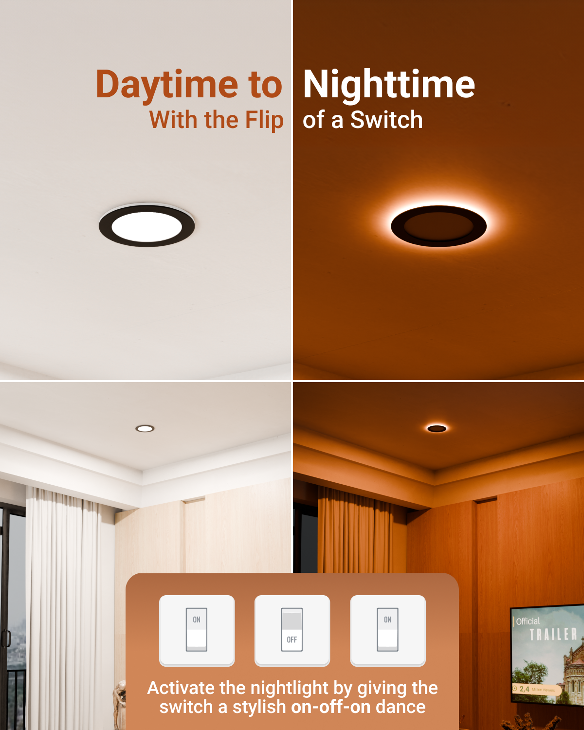 Recessed LED Lighting, 6 Inch, Slim, Wafer Thin, Night Light, Black Trim, Selectable CCT, 1500 Lumens