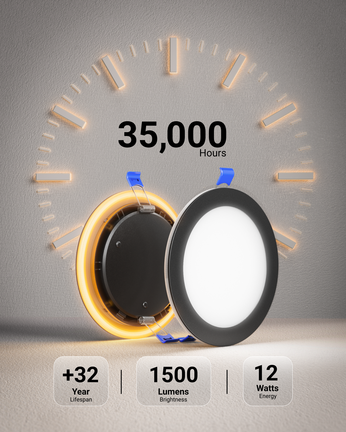 Recessed LED Lighting, 6 Inch, Slim, Wafer Thin, Night Light, Black Trim, Selectable CCT, 1500 Lumens