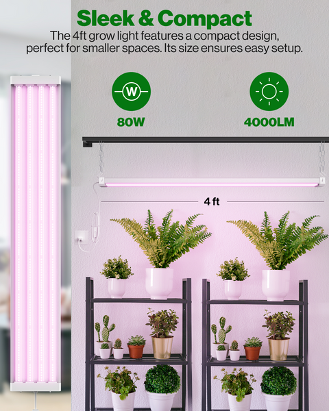 SuncoGrow Full Spectrum LED Grow Light, 4ft, 80W, Linkable – Sunco 