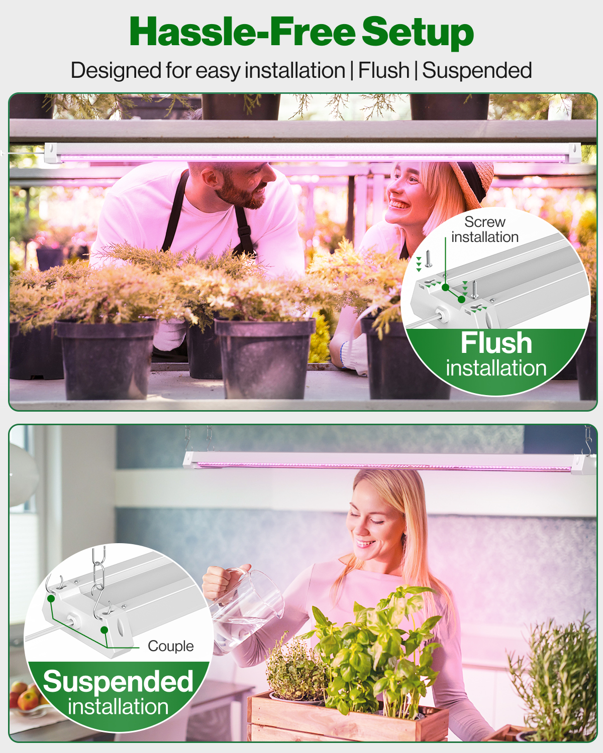 SuncoGrow Full Spectrum LED Grow Light, 4ft, 80W, Linkable