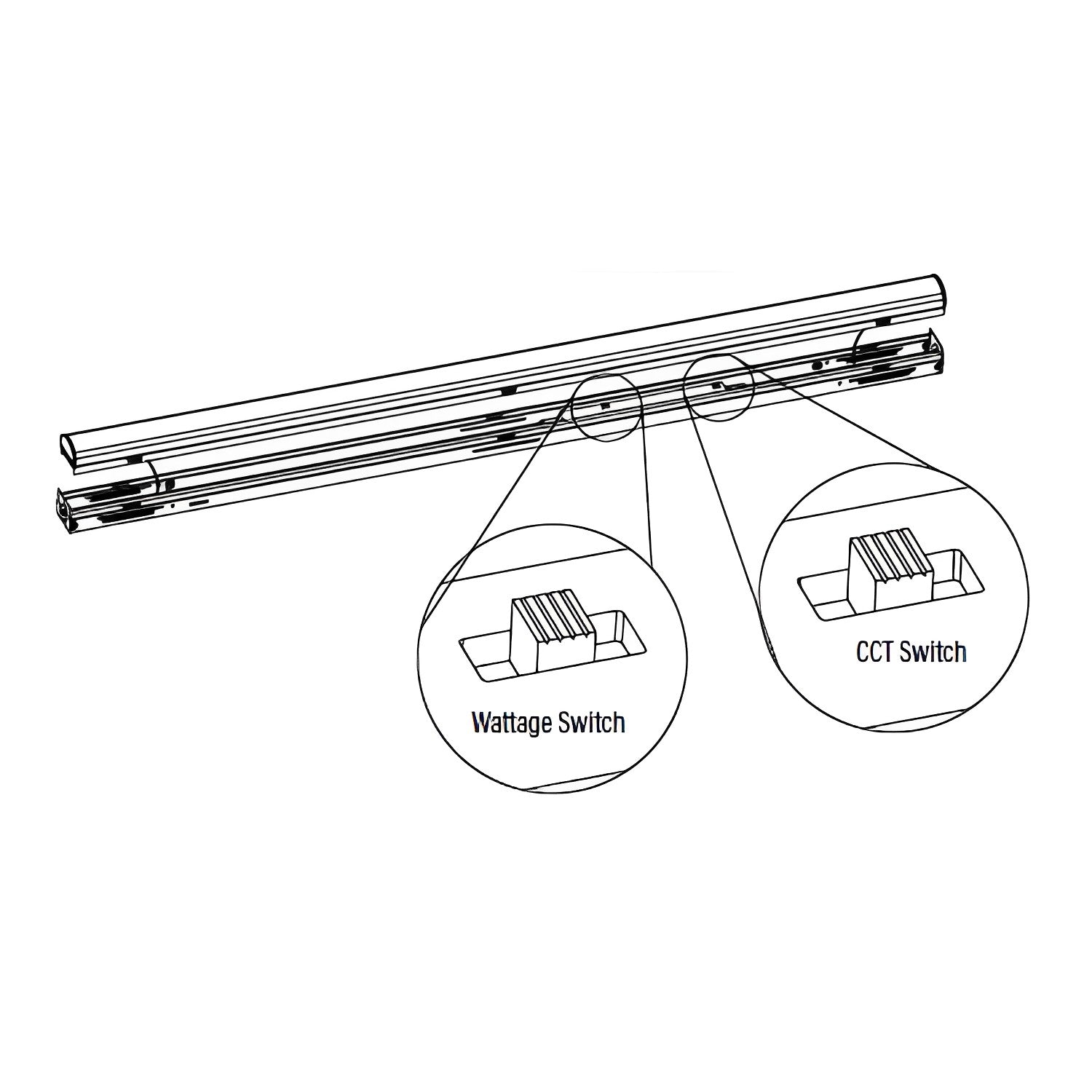 Wattage and CCT Switch Illustration for 8ft led light installation or ceiling strip lights