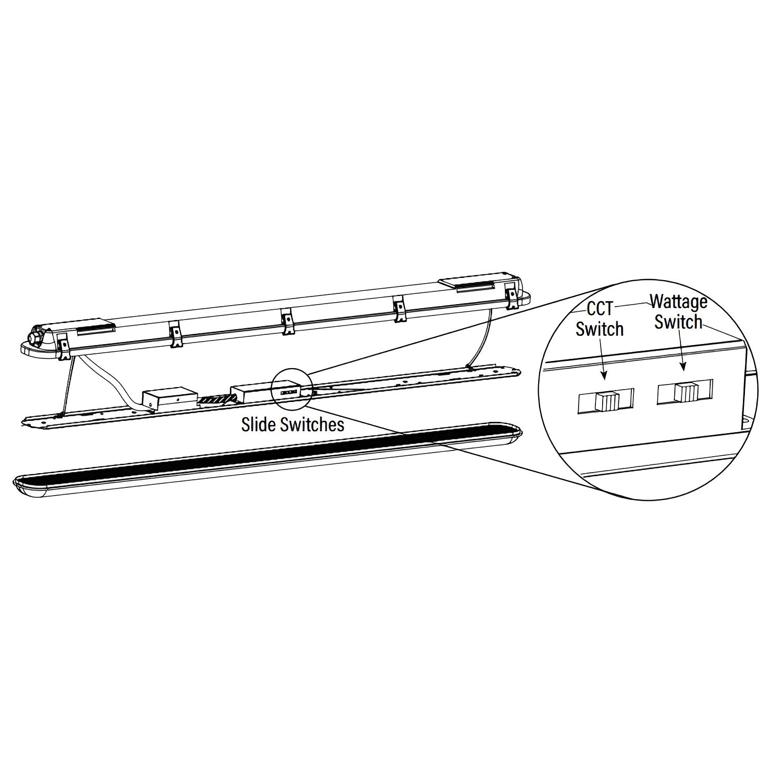 Slides Switches of 8 foot led shop light or vapor proof led light