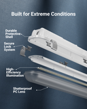 The fixture boasts an enclosure that shields against corrosion, dust, rain, splashing water, and more.