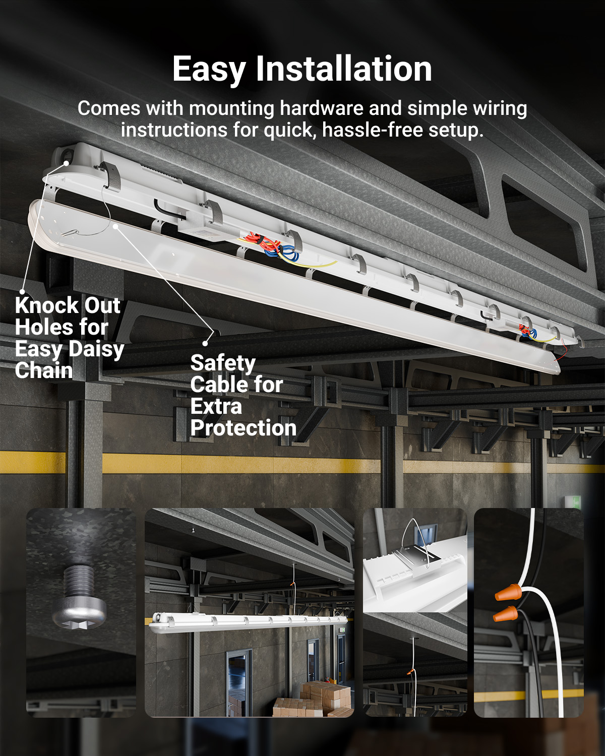Directly mount this integrated LED fixture to the ceiling for bright light in offices, garages, basements, warehouses, and storage areas. Turns on instantaneously – no more waiting.